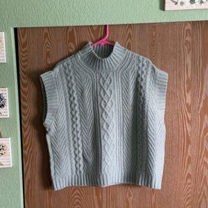 Women's Cable Knit Turtleneck Sweater Vest - Soft Blue
